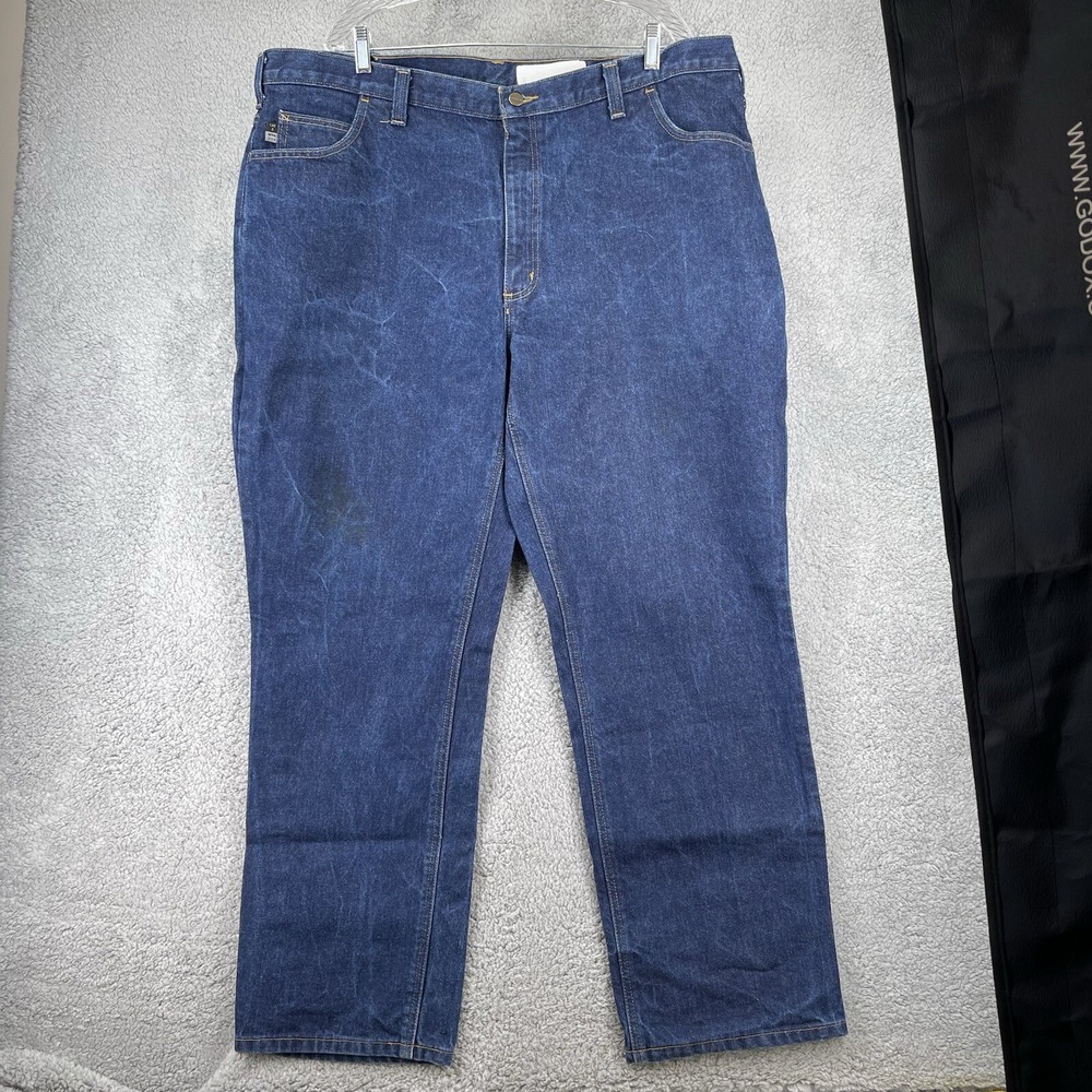 Carhartt FR Jeans Mens 44x30 Blue Solid Flame Resistant Relaxed Fit Workwear